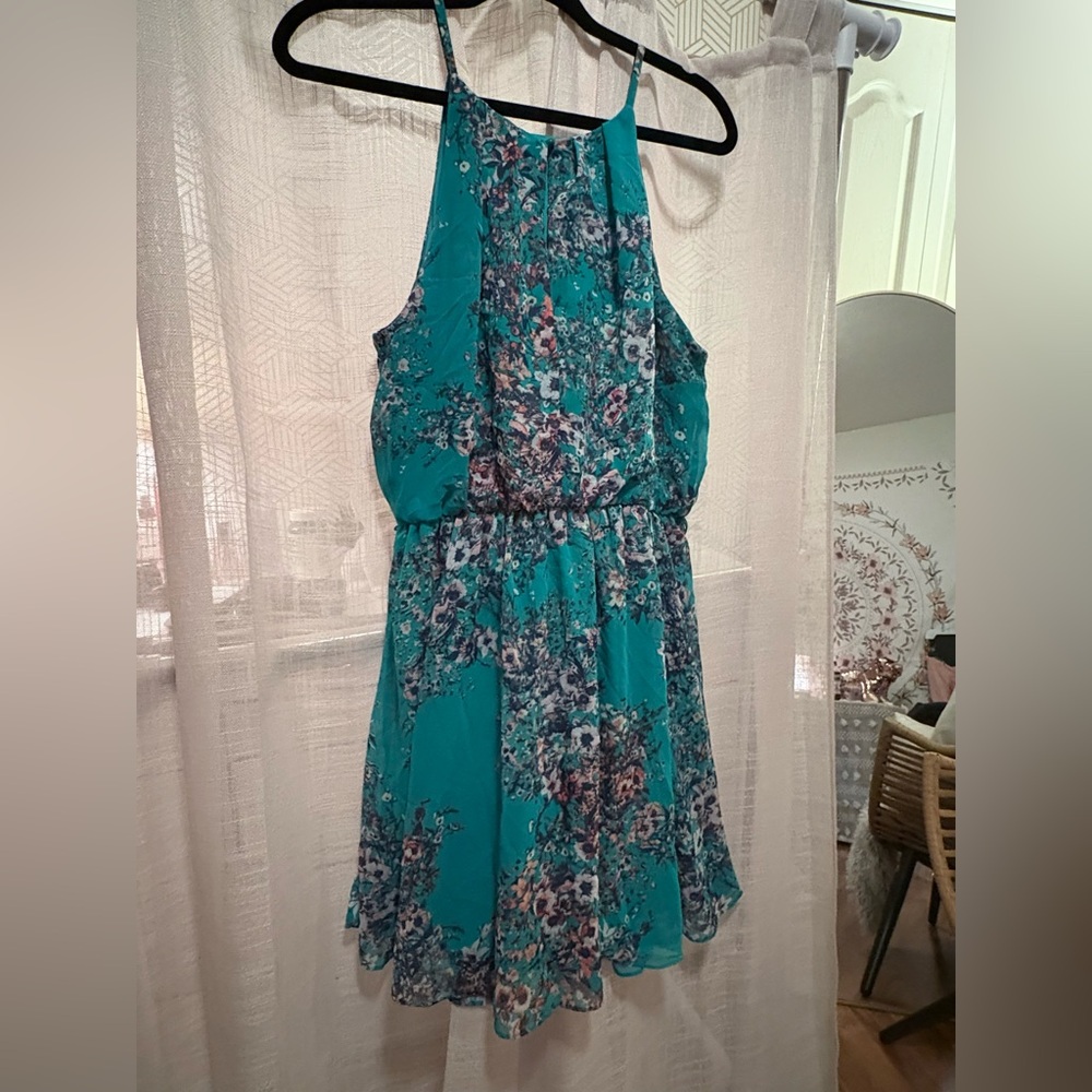 Teal Floral Print Sleeveless Dress | Fit & Flare